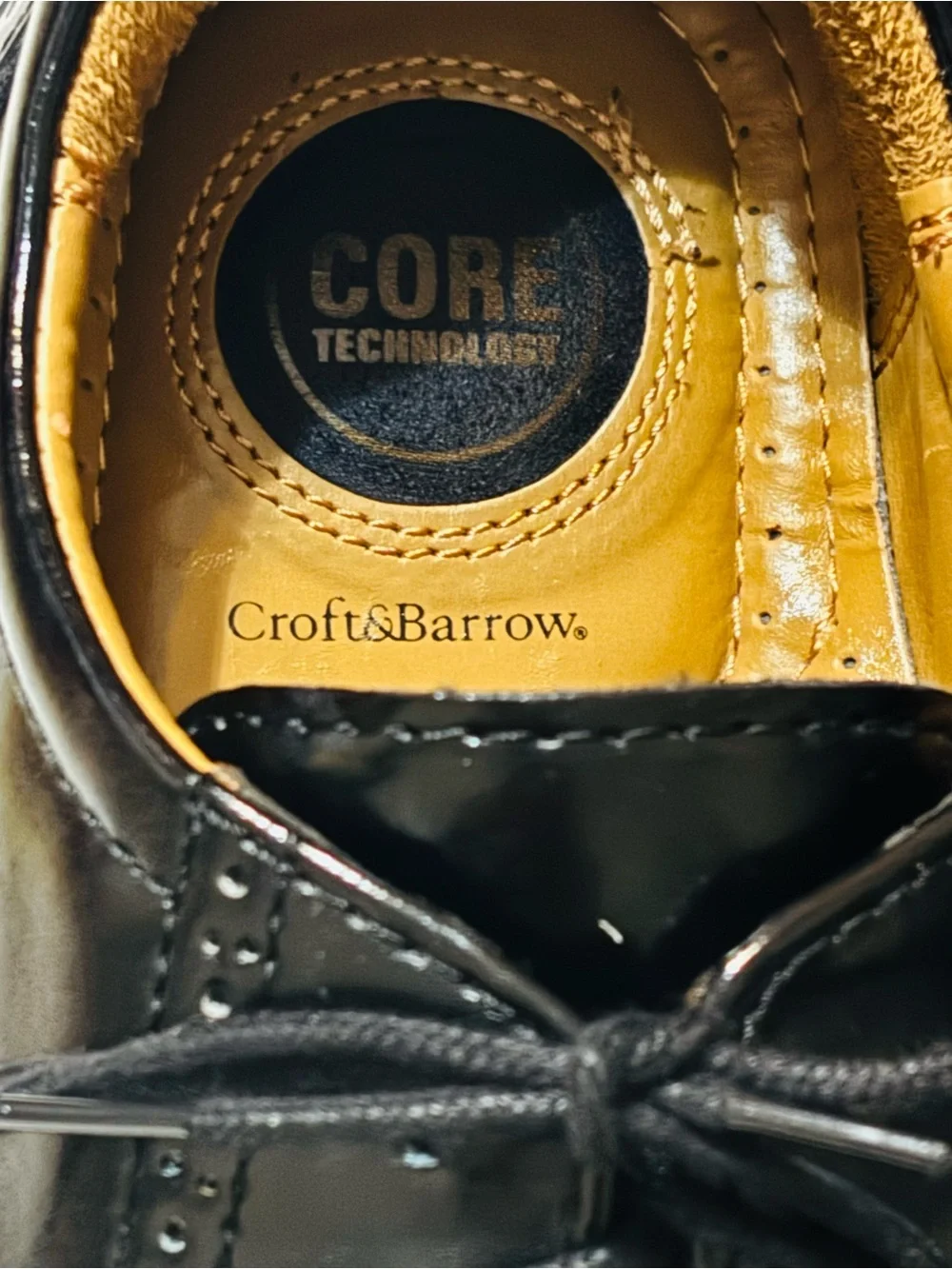 croft & barrow Black Patent Wingtip Oxford Shoes with Yellow Interior